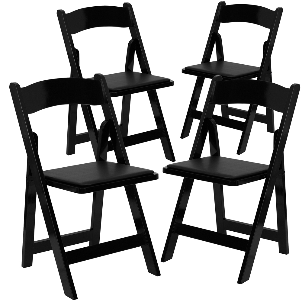 4 Pk. HERCULES Series Black Wood Folding Chair with Vinyl Padded Seat. The main picture.