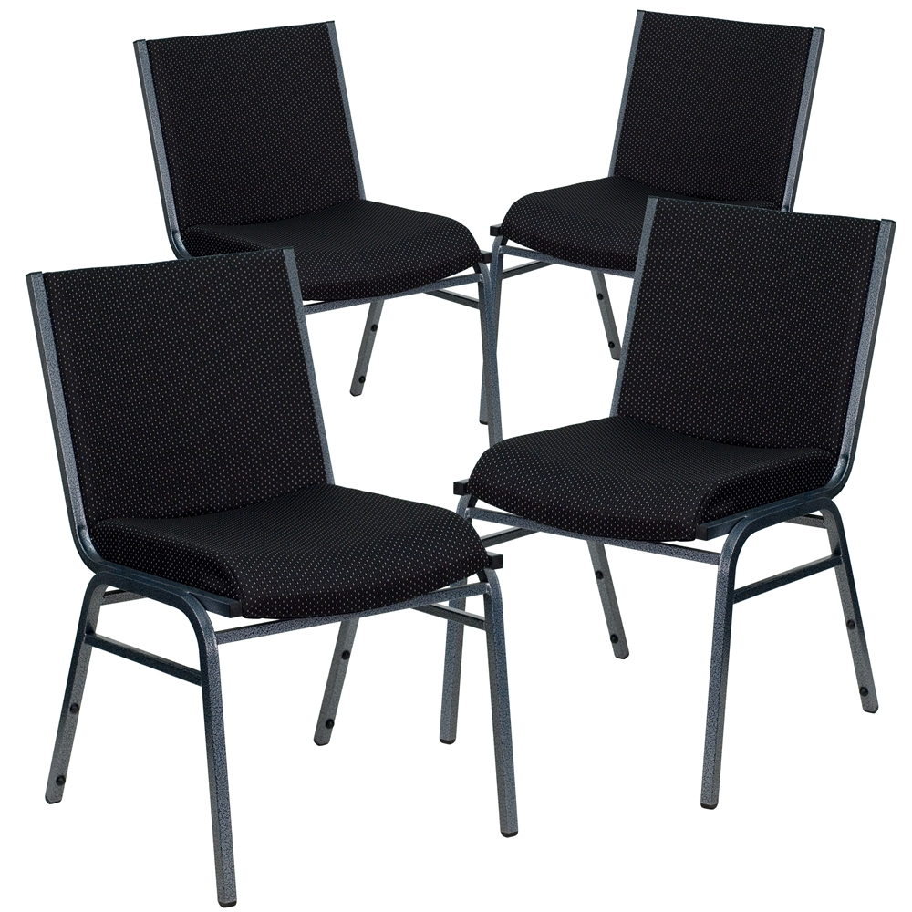 4 Pk. HERCULES Series Heavy Duty, 3'' Thickly Padded, Black Patterned Upholstered Stack Chair. The main picture.
