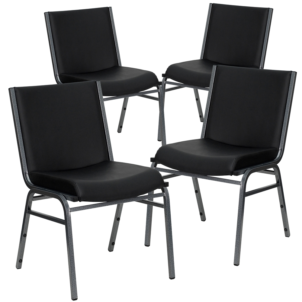4 Pk. HERCULES Series Heavy Duty, 3'' Thickly Padded, Black Vinyl Upholstered Stack Chair. Picture 1