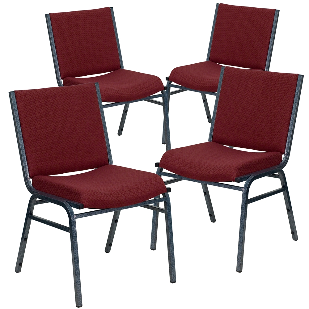 4 Pk. HERCULES Series Heavy Duty, 3'' Thickly Padded, Burgundy Patterned Upholstered Stack Chair. The main picture.