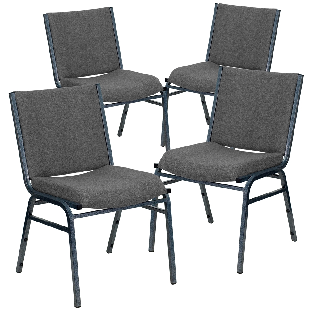 4 Pk. HERCULES Series Heavy Duty, 3'' Thickly Padded, Gray Upholstered Stack Chair. Picture 1