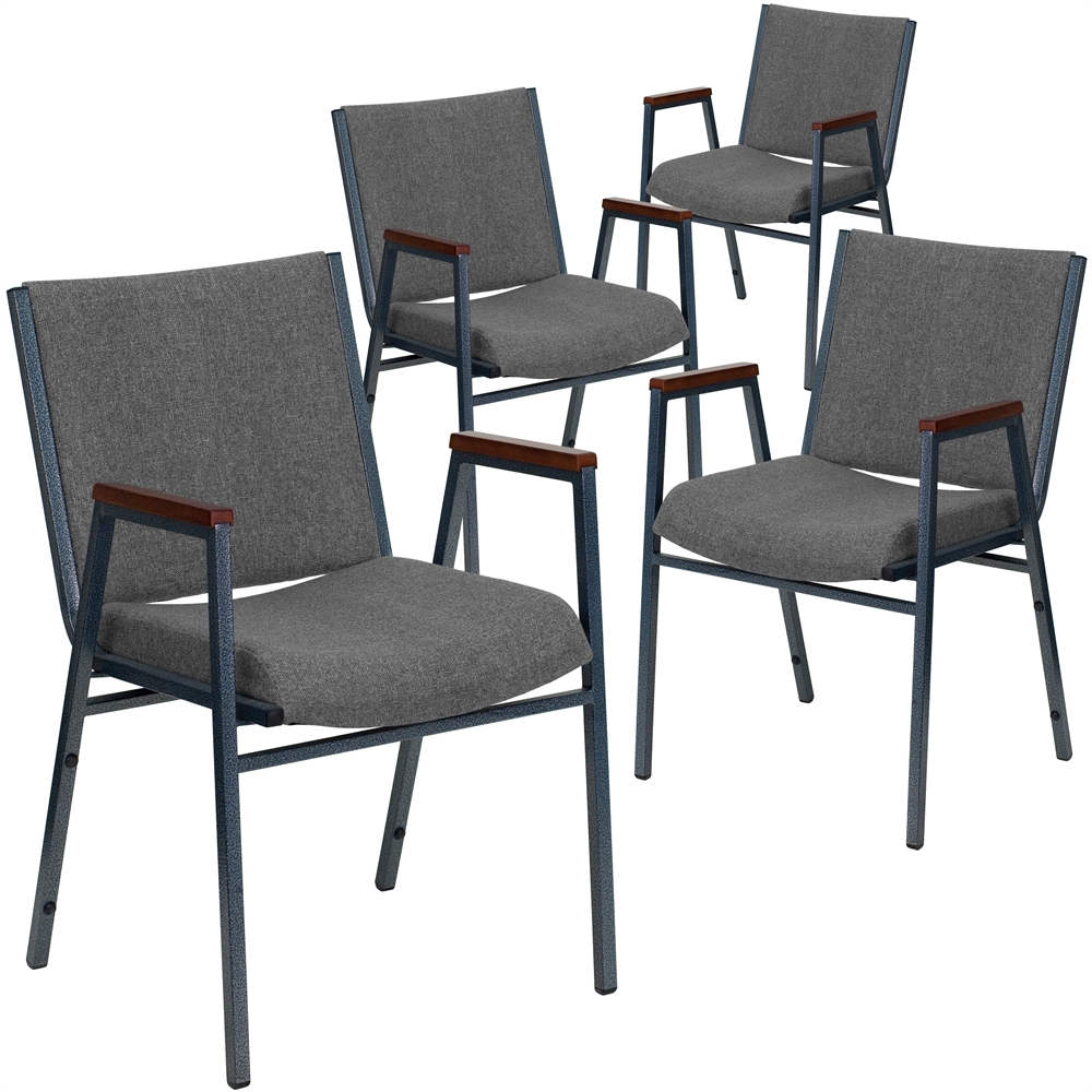 4 Pk. HERCULES Series Heavy Duty, 3'' Thickly Padded, Gray Upholstered Stack Chair with Arms. Picture 1