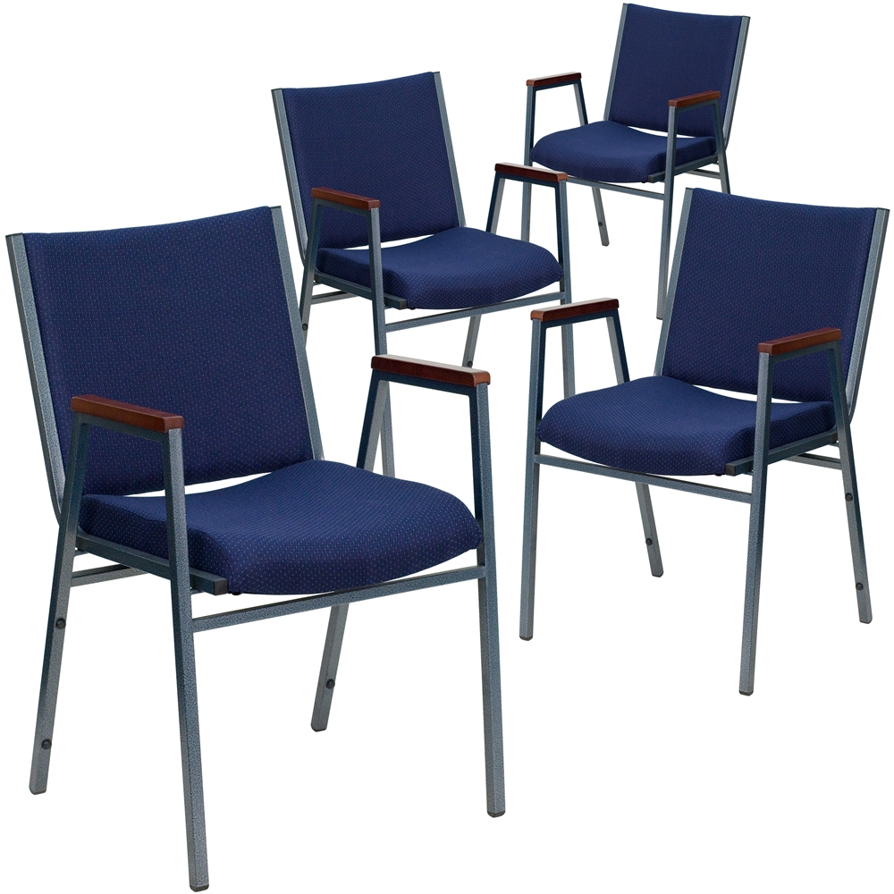 4 Pk. HERCULES Series Heavy Duty, 3'' Thickly Padded, Navy Patterned Upholstered Stack Chair with Arms. Picture 1