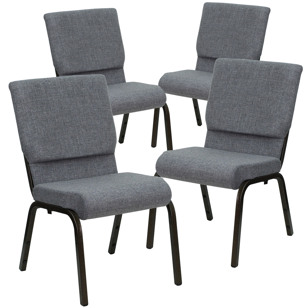 4 Pk. HERCULES Series 18.5''W Gray Fabric Stacking Church Chair with 4.25'' Thick Seat - Gold Vein Frame. The main picture.