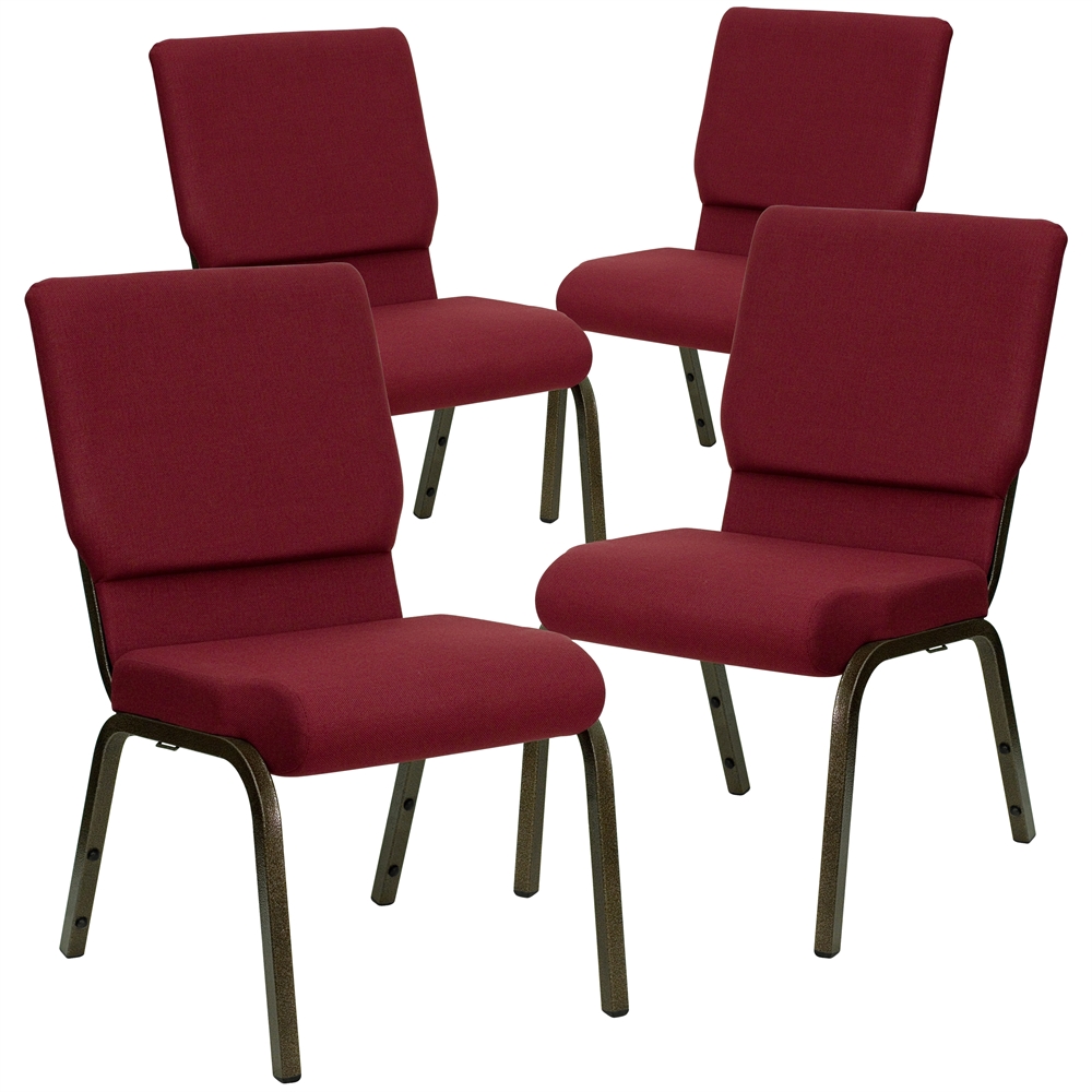 4 Pk. HERCULES Series 18.5''W Burgundy Fabric Stacking Church Chair with 4.25'' Thick Seat - Gold Vein Frame. Picture 1