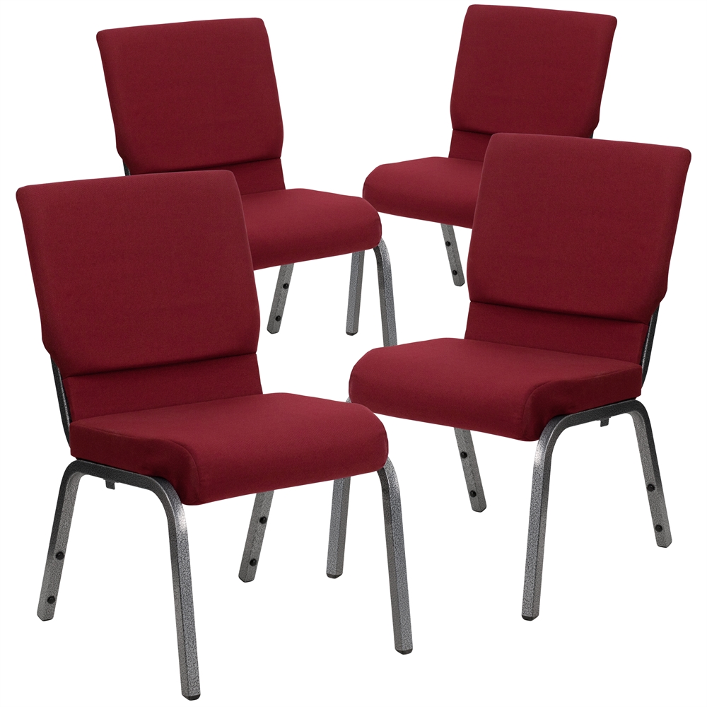 4 Pk. HERCULES Series 18.5''W Burgundy Fabric Stacking Church Chair with 4.25'' Thick Seat - Silver Vein Frame. Picture 1