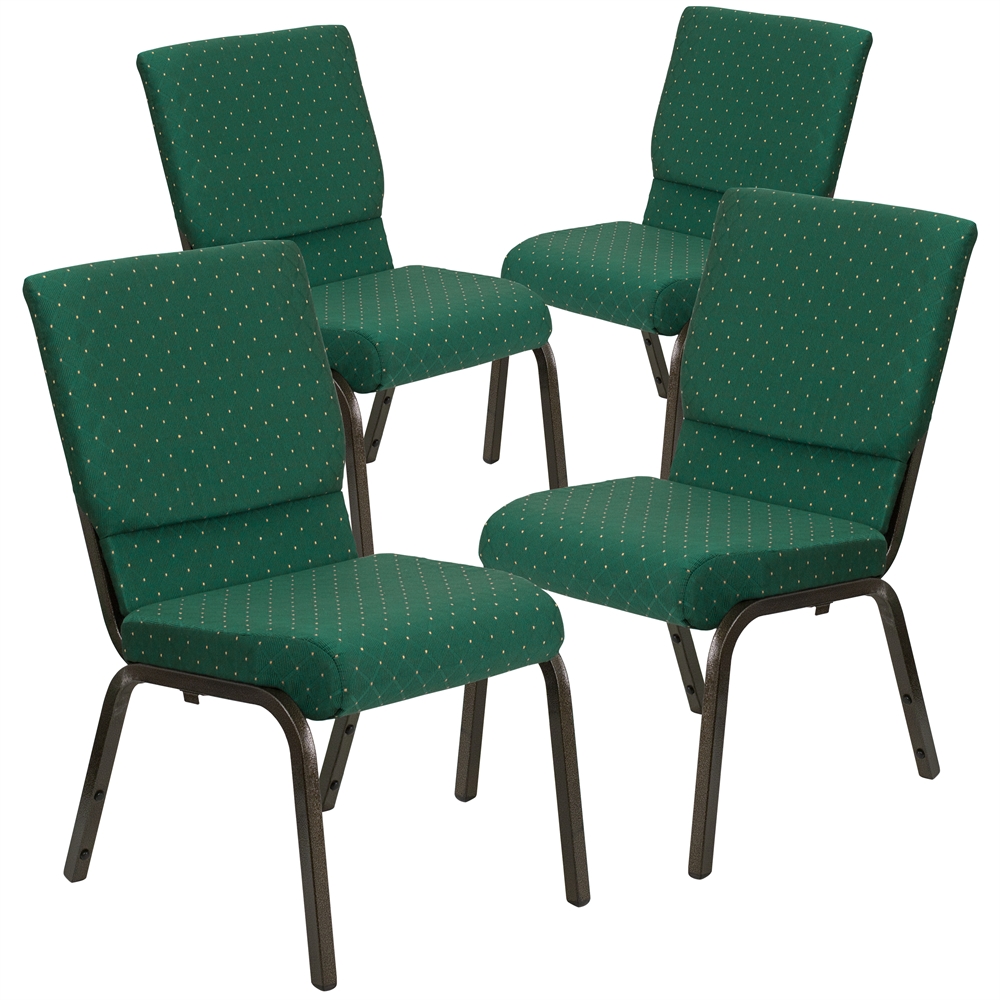 4 Pk. HERCULES Series 18.5''W Green Patterned Fabric Stacking Church Chair with 4.25'' Thick Seat - Gold Vein Frame. Picture 1