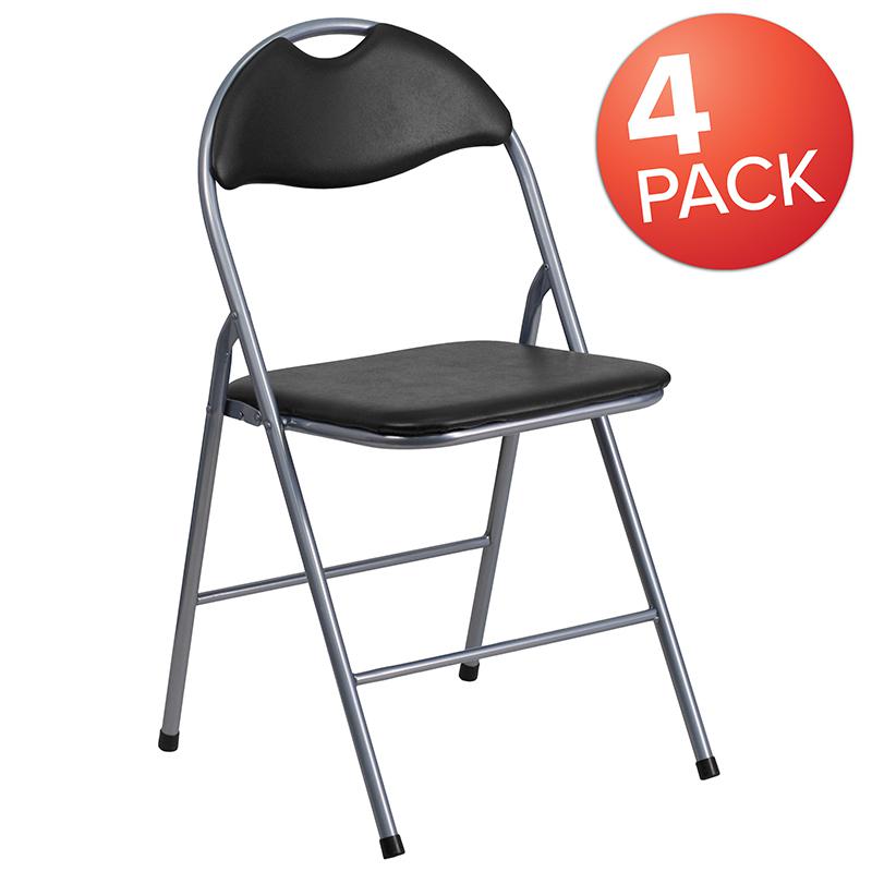 4 Pk. HERCULES Series Black Vinyl Metal Folding Chair with Carrying Handle. Picture 1