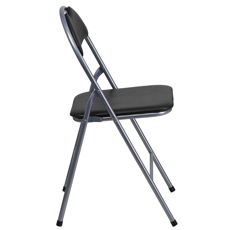 4 Pk. HERCULES Series Black Vinyl Metal Folding Chair with Carrying Handle. Picture 2