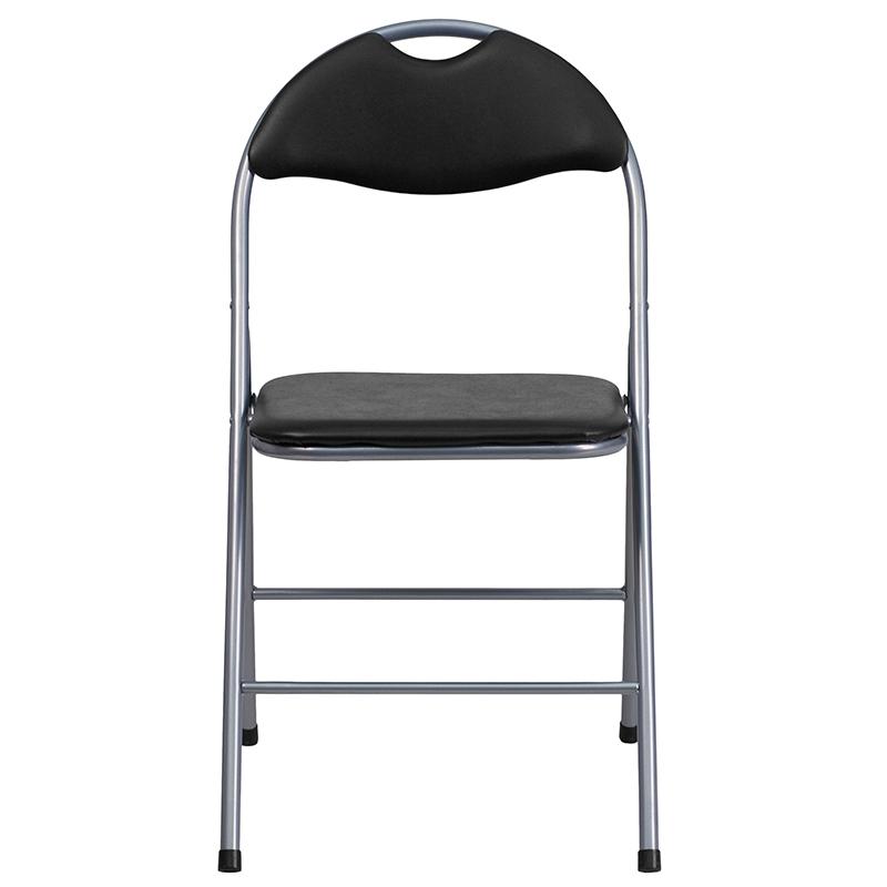 4 Pk. HERCULES Series Black Vinyl Metal Folding Chair with Carrying Handle. Picture 4