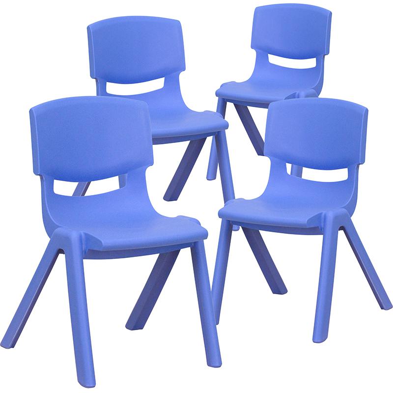 4 Pack Blue Plastic Stackable School Chair with 12'' Seat Height. Picture 3