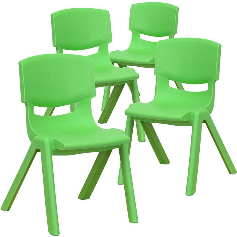 4 Pack Green Plastic Stackable School Chair with 12'' Seat Height. Picture 3