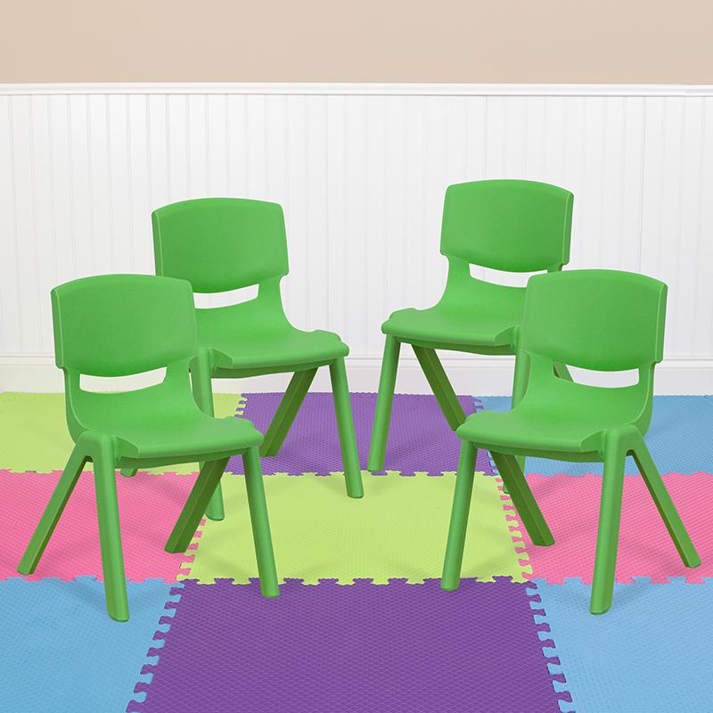 4 Pack Green Plastic Stackable School Chair with 12'' Seat Height. Picture 1