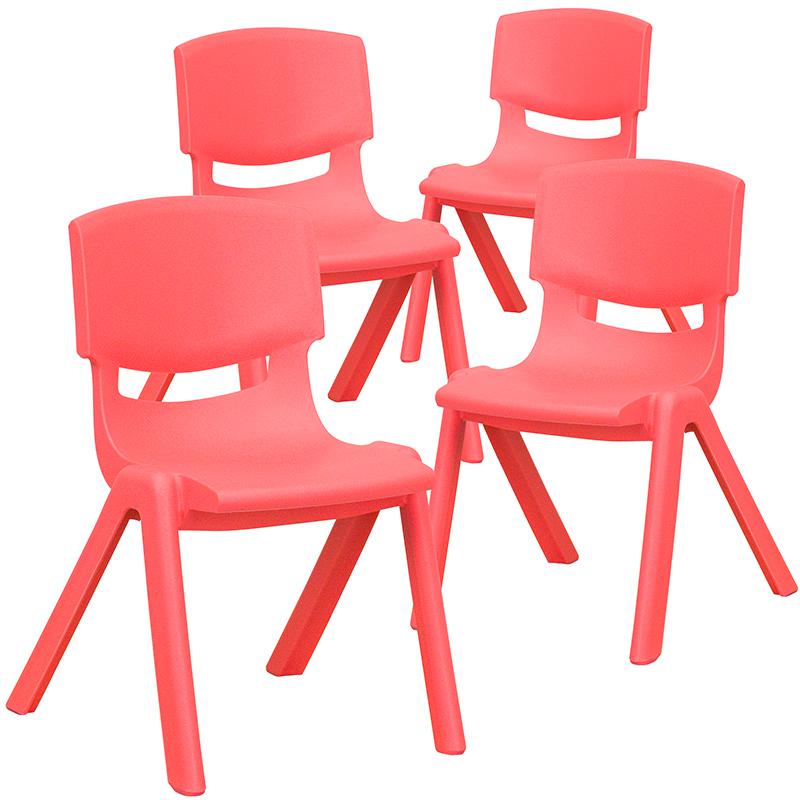 4 Pack Red Plastic Stackable School Chair with 12'' Seat Height. Picture 3