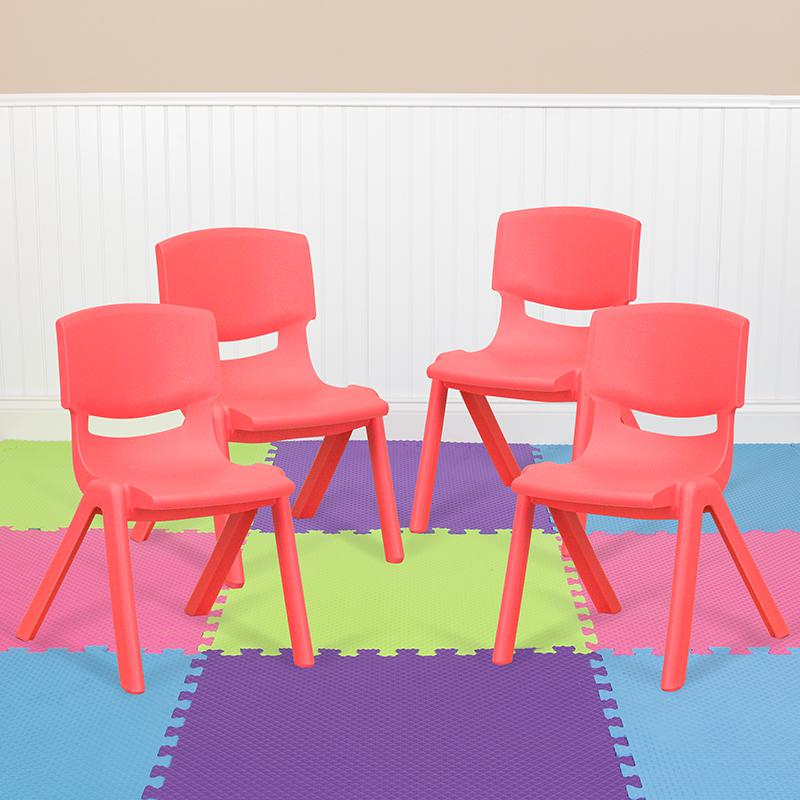 4 Pack Red Plastic Stackable School Chair with 12'' Seat Height. Picture 1