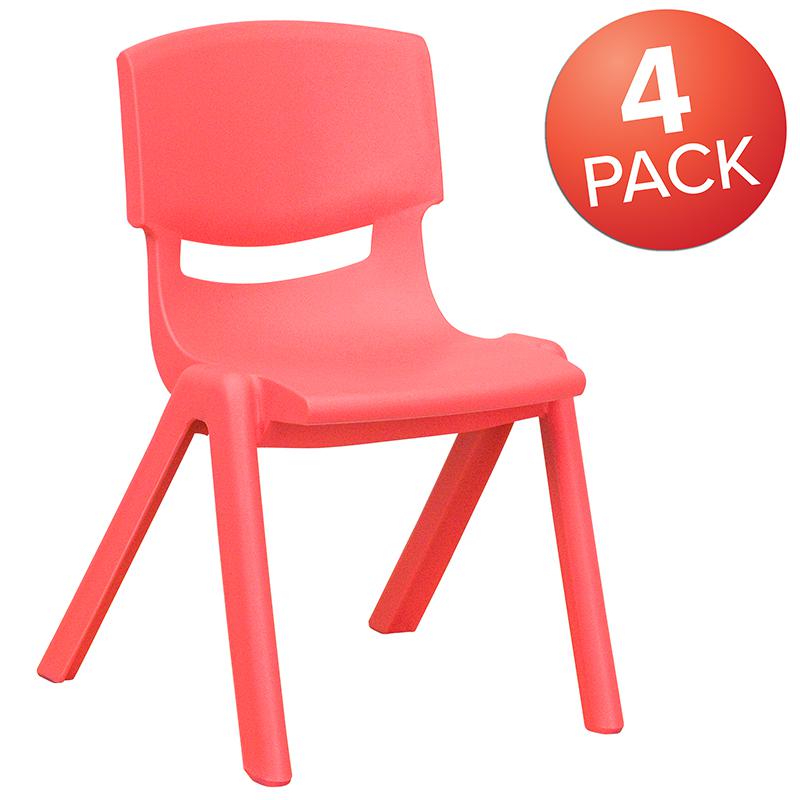 4 Pack Red Plastic Stackable School Chair with 12'' Seat Height. Picture 2