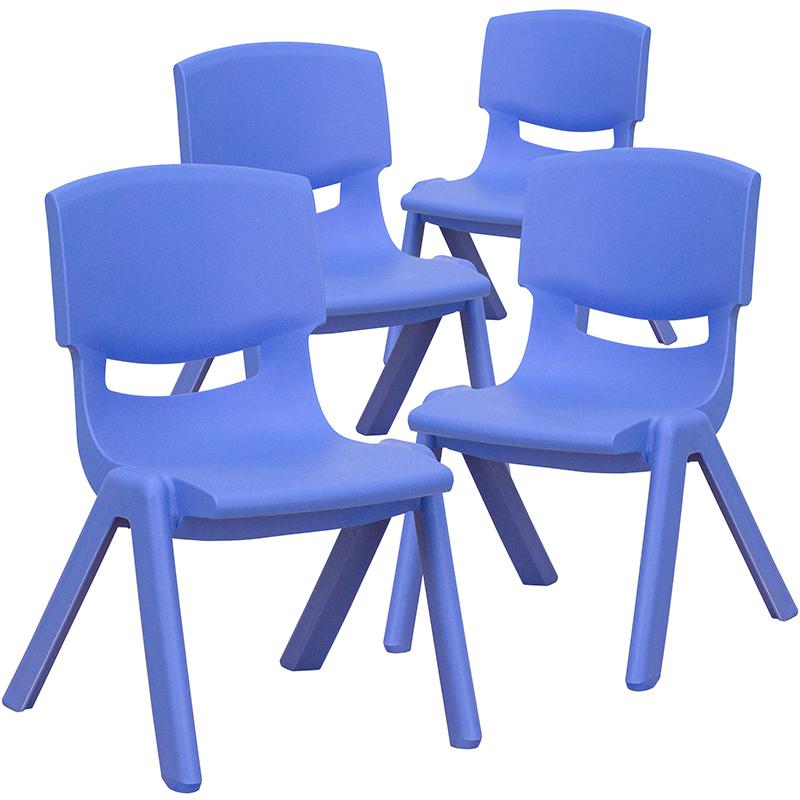 4 Pack Blue Plastic Stackable School Chair with 10.5'' Seat Height. Picture 3