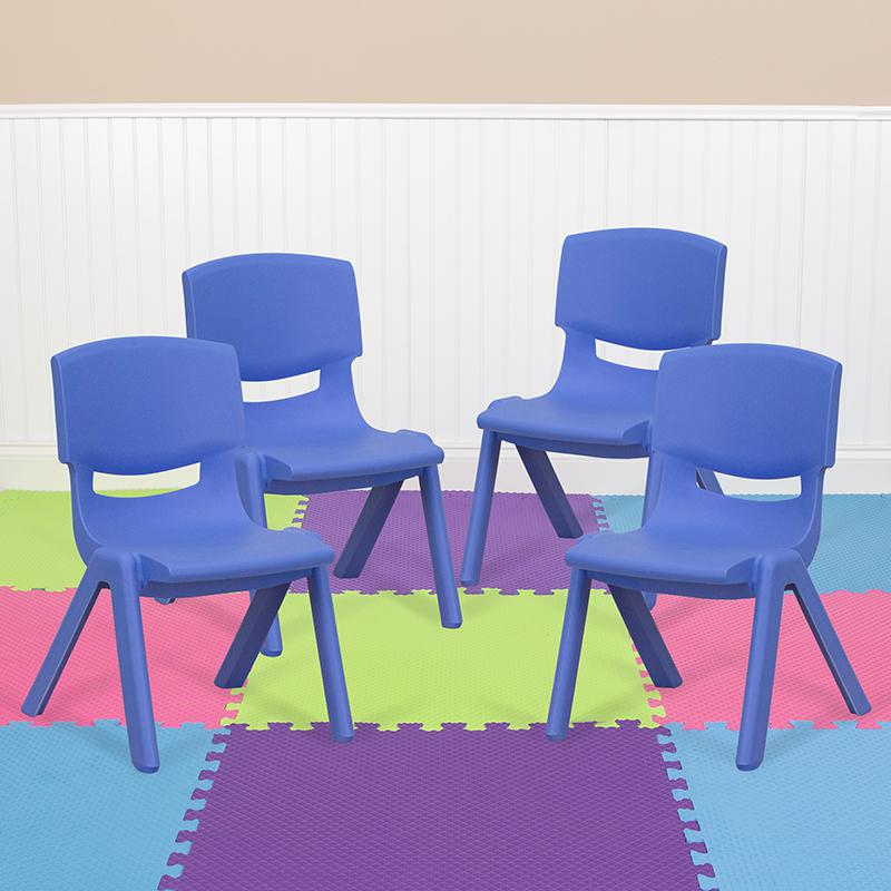 4 Pack Blue Plastic Stackable School Chair with 10.5'' Seat Height. Picture 1