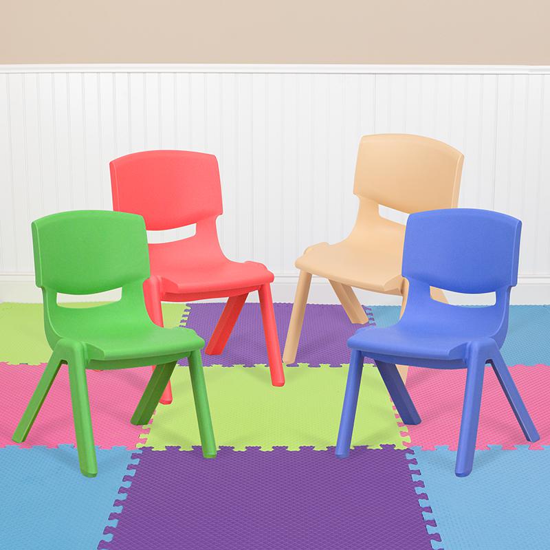 4 Pack Plastic Stackable School Chairs with 10.5" Seat Height, Assorted Colors. Picture 1