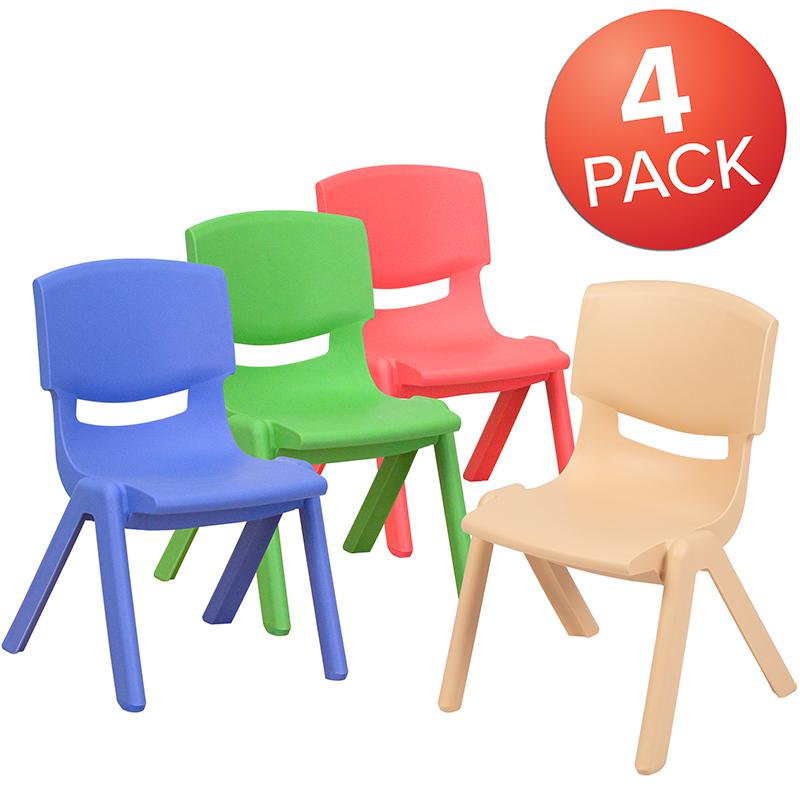 4 Pack Plastic Stackable School Chairs with 10.5" Seat Height, Assorted Colors. Picture 2