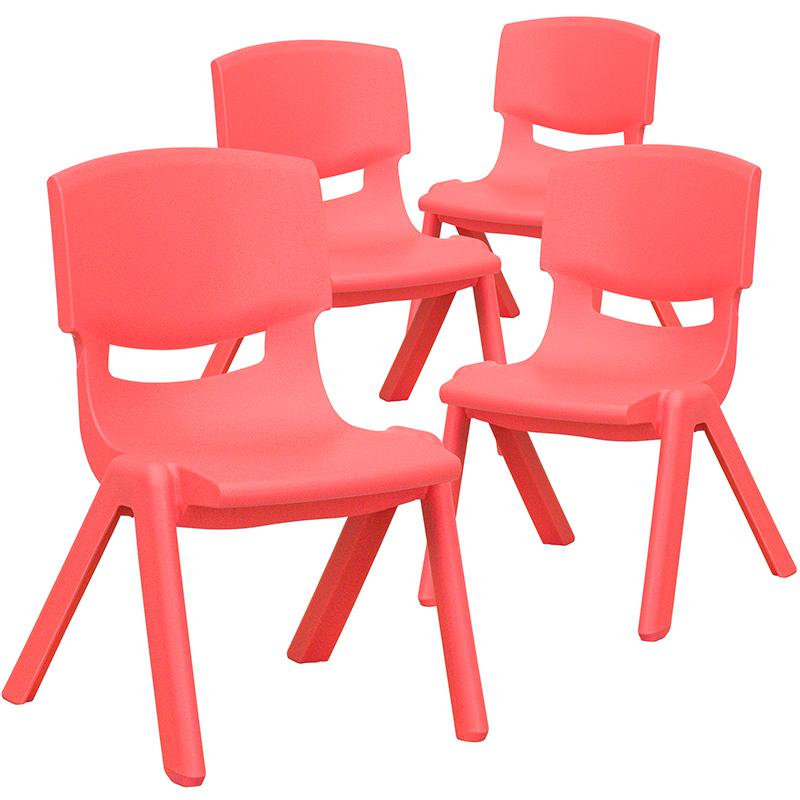 4 Pack Red Plastic Stackable School Chair with 10.5'' Seat Height. Picture 3