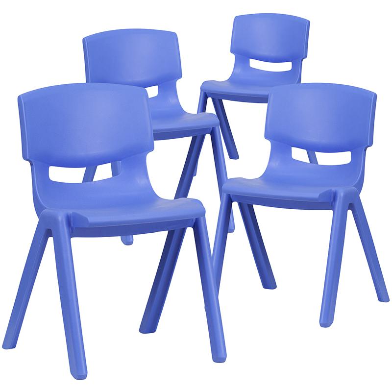 4 Pack Blue Plastic Stackable School Chair with 13.25'' Seat Height. Picture 3