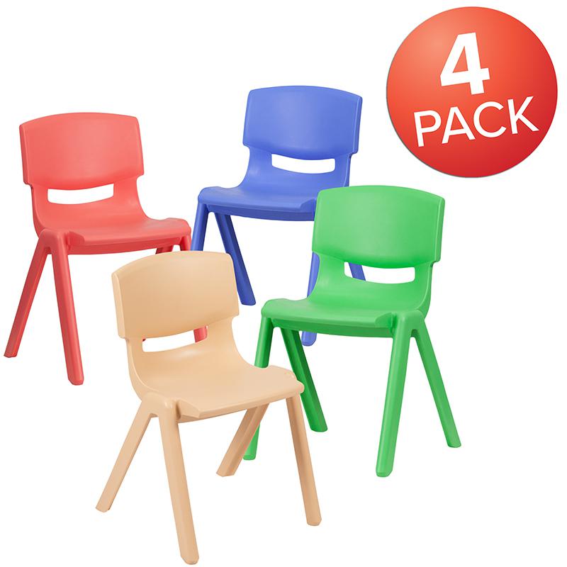 4 Pack Plastic Stackable School Chairs with 13.25" Seat Height, Assorted Colors. Picture 2