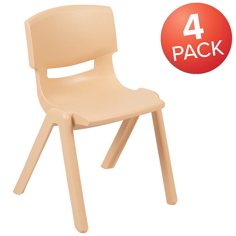 4 Pack Natural Plastic Stackable School Chair with 13.25" Seat Height. Picture 1