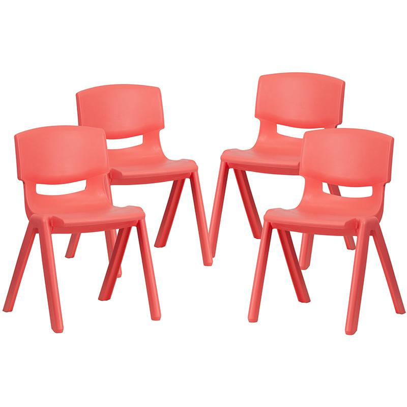 4 Pack Red Plastic Stackable School Chair with 13.25'' Seat Height. Picture 3