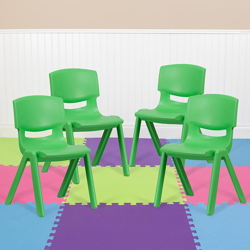 4 Pack Green Plastic Stackable School Chair with 15.5'' Seat Height. The main picture.