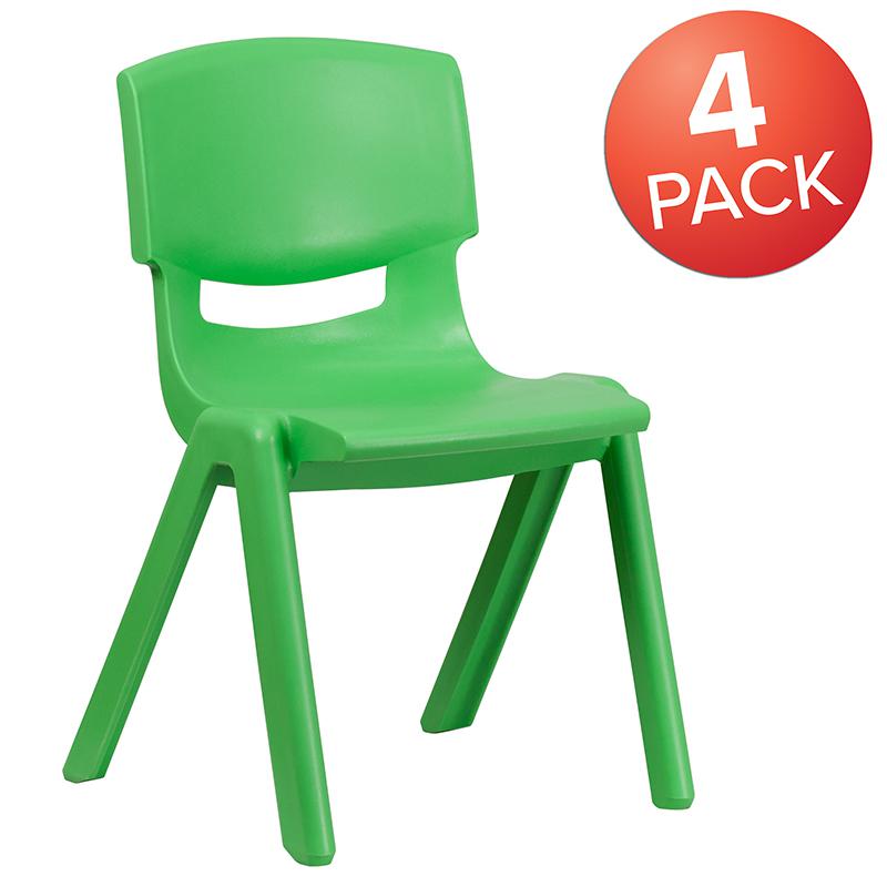 4 Pack Green Plastic Stackable School Chair with 15.5'' Seat Height. Picture 2