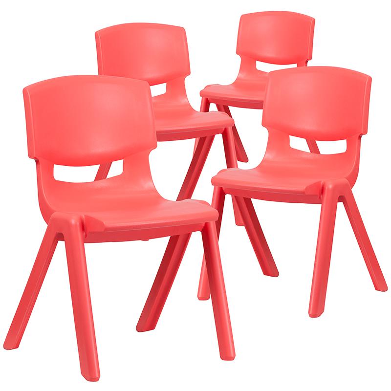 4 Pack Red Plastic Stackable School Chair with 15.5'' Seat Height. Picture 3