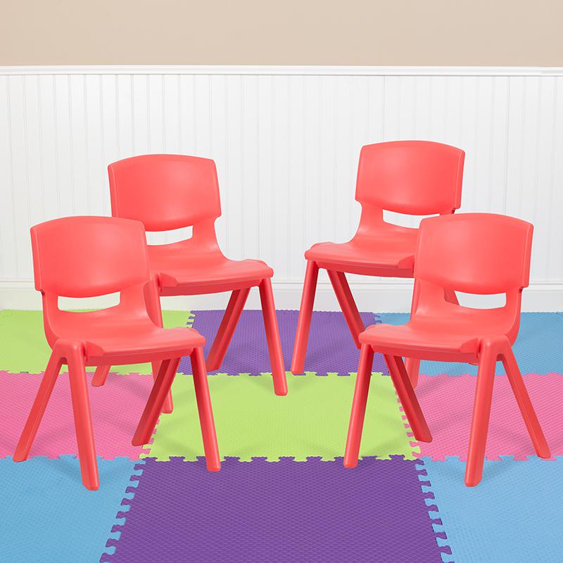 4 Pack Red Plastic Stackable School Chair with 15.5'' Seat Height. Picture 1