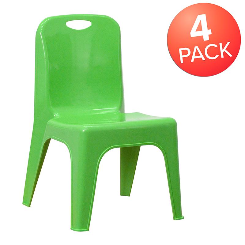 4 Pack Green Plastic Stackable School Chair with Carrying Handle and 11'' Seat Height. Picture 2