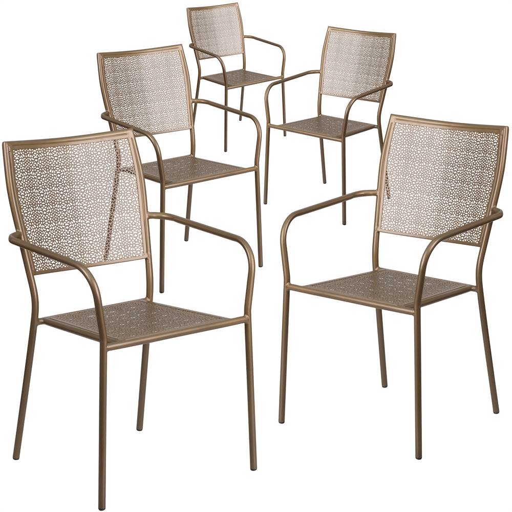 5 Pk. White Indoor-Outdoor Steel Patio Arm Chair with Square Back. Picture 1
