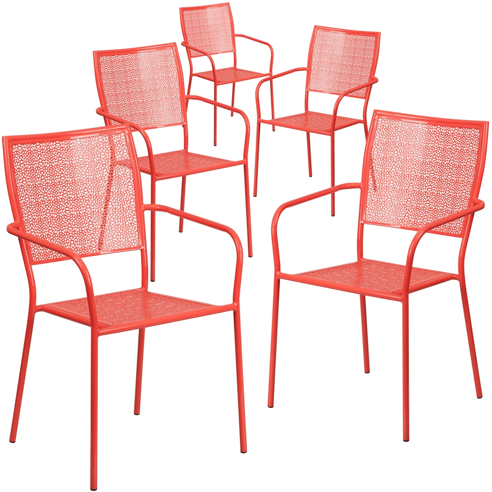 5 Pk. Red Indoor-Outdoor Steel Patio Arm Chair with Square Back. Picture 1