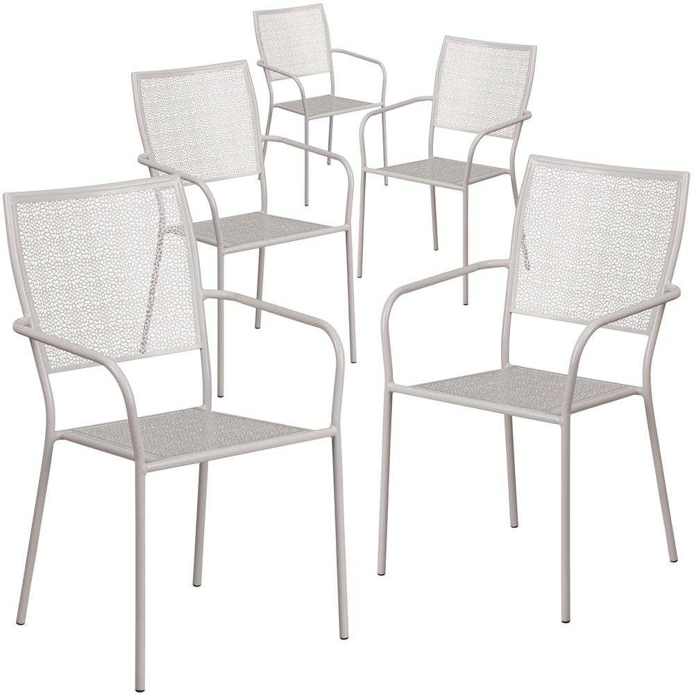 5 Pk. Silver Indoor-Outdoor Steel Patio Arm Chair with Square Back. Picture 1