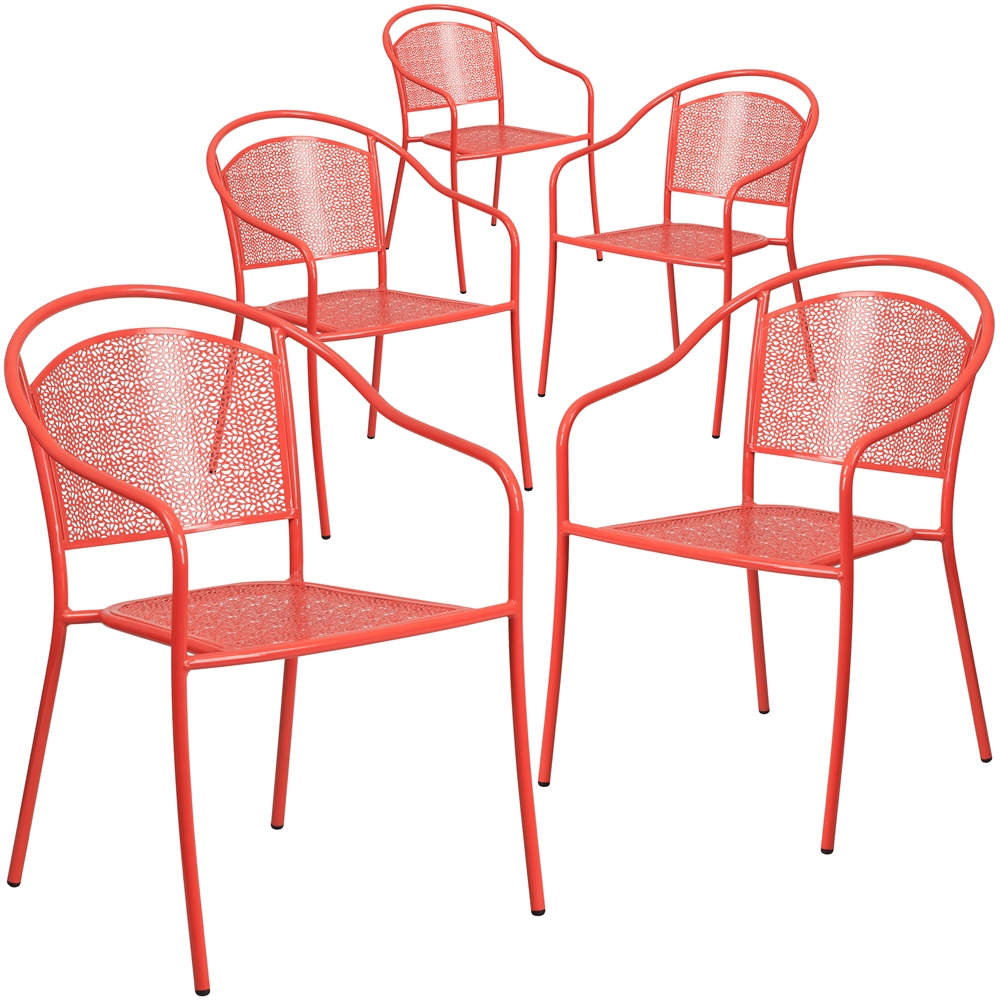 5 Pk. Red Indoor-Outdoor Steel Patio Arm Chair with Round Back. Picture 1