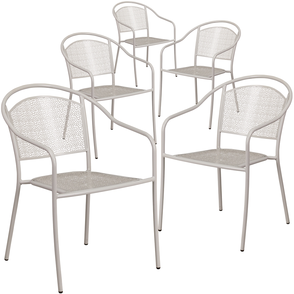 5 Pk. Silver Indoor-Outdoor Steel Patio Arm Chair with Round Back. Picture 1