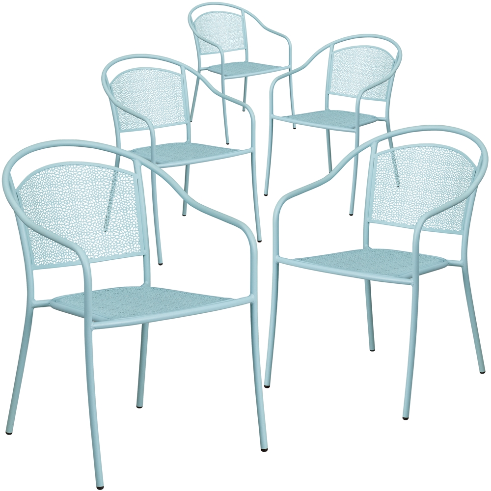 5 Pk. Sky Blue Indoor-Outdoor Steel Patio Arm Chair with Round Back. Picture 1