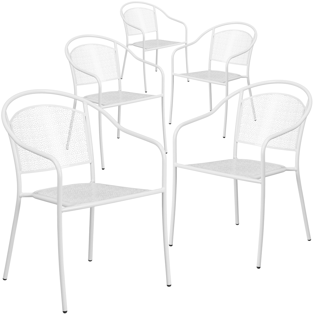 5 Pk. White Indoor-Outdoor Steel Patio Arm Chair with Round Back. Picture 1