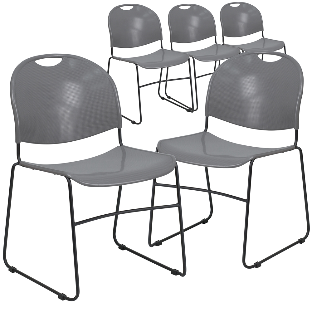 5 Pk. HERCULES Series 880 lb. Capacity Gray Ultra Compact Stack Chair with Black Frame. The main picture.