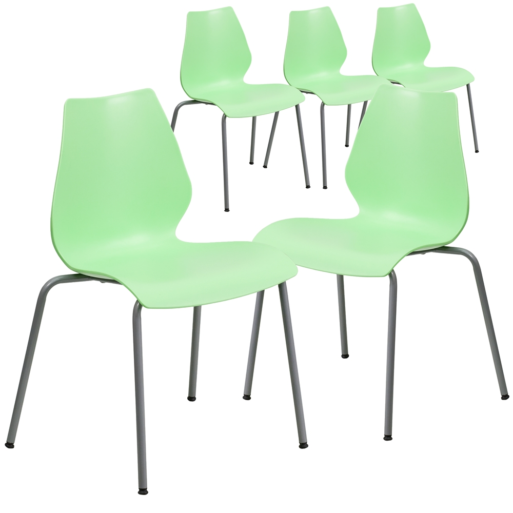 5 Pk. HERCULES Series 770 lb. Capacity Green Stack Chair with Lumbar Support and Silver Frame. Picture 1