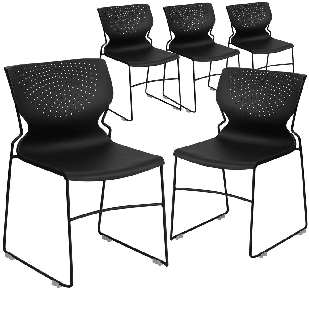 5 Pk. HERCULES Series 661 lb. Capacity Black Full Back Stack Chair with Black Frame. Picture 1