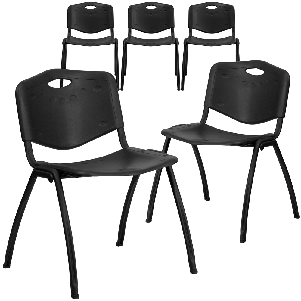 5 Pk. HERCULES Series 880 lb. Capacity Black Plastic Stack Chair. Picture 1