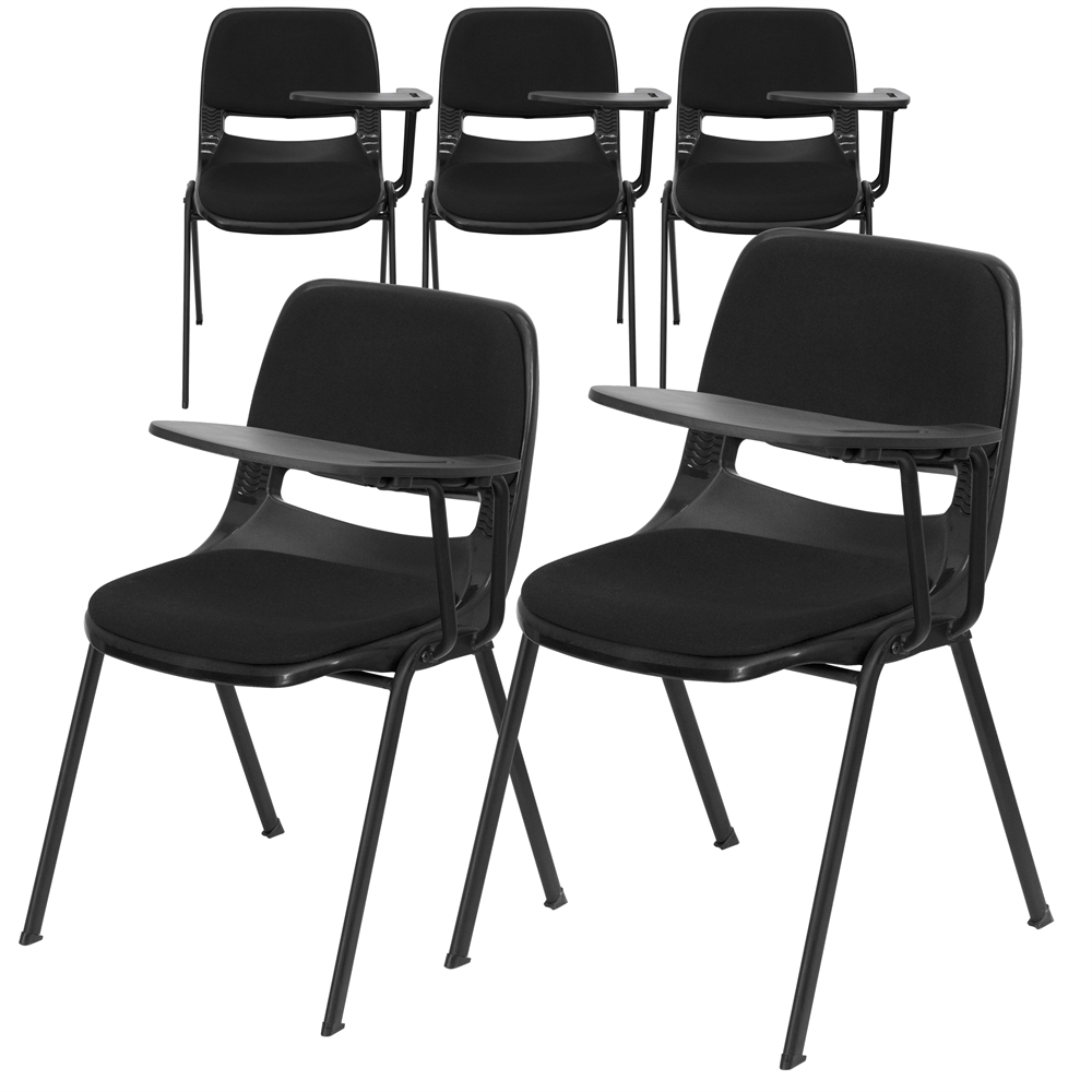 5 Pk. Black Padded Ergonomic Shell Chair with Left Handed Flip-Up Tablet Arm. Picture 1