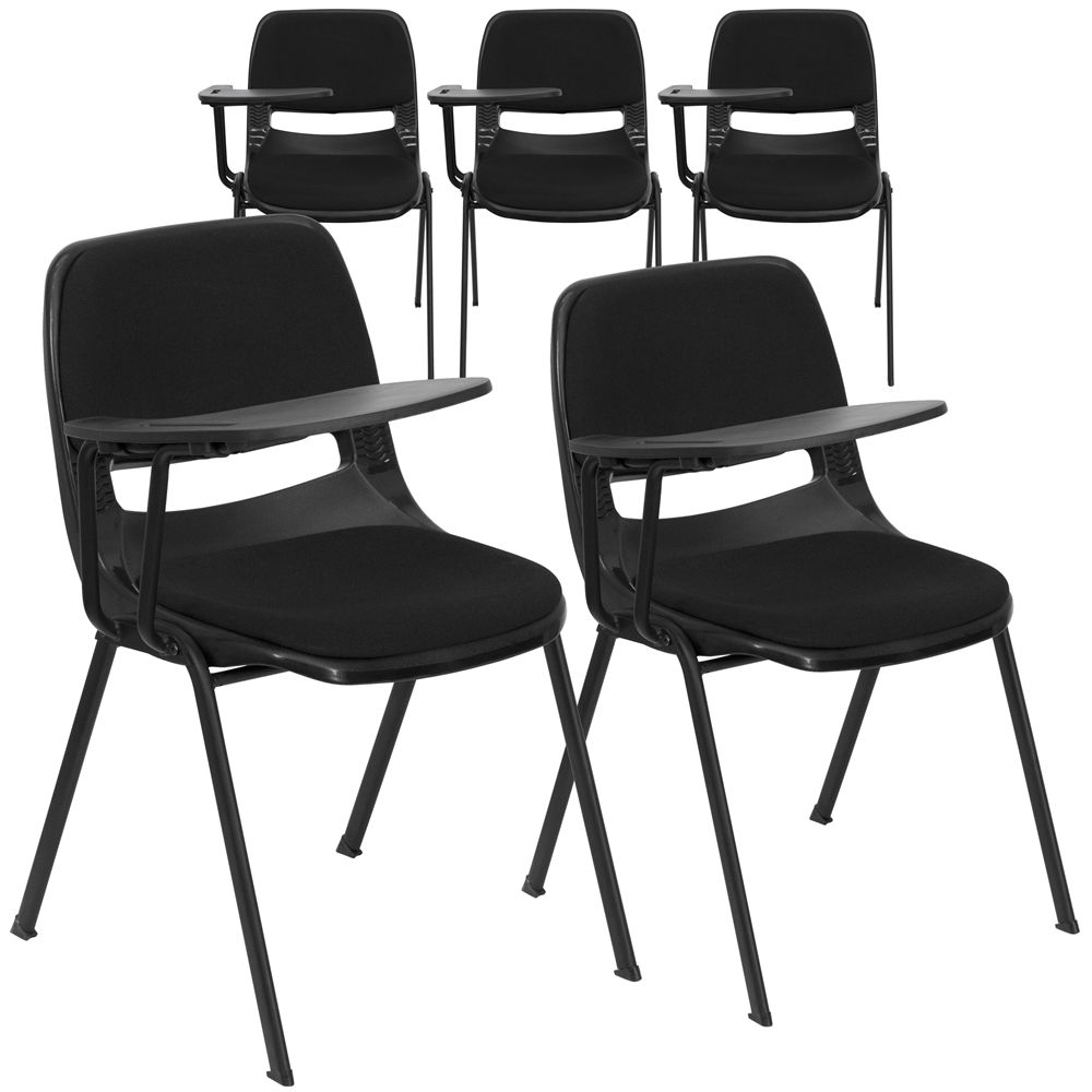 5 Pk. Black Padded Ergonomic Shell Chair with Right Handed Flip-Up Tablet Arm. The main picture.