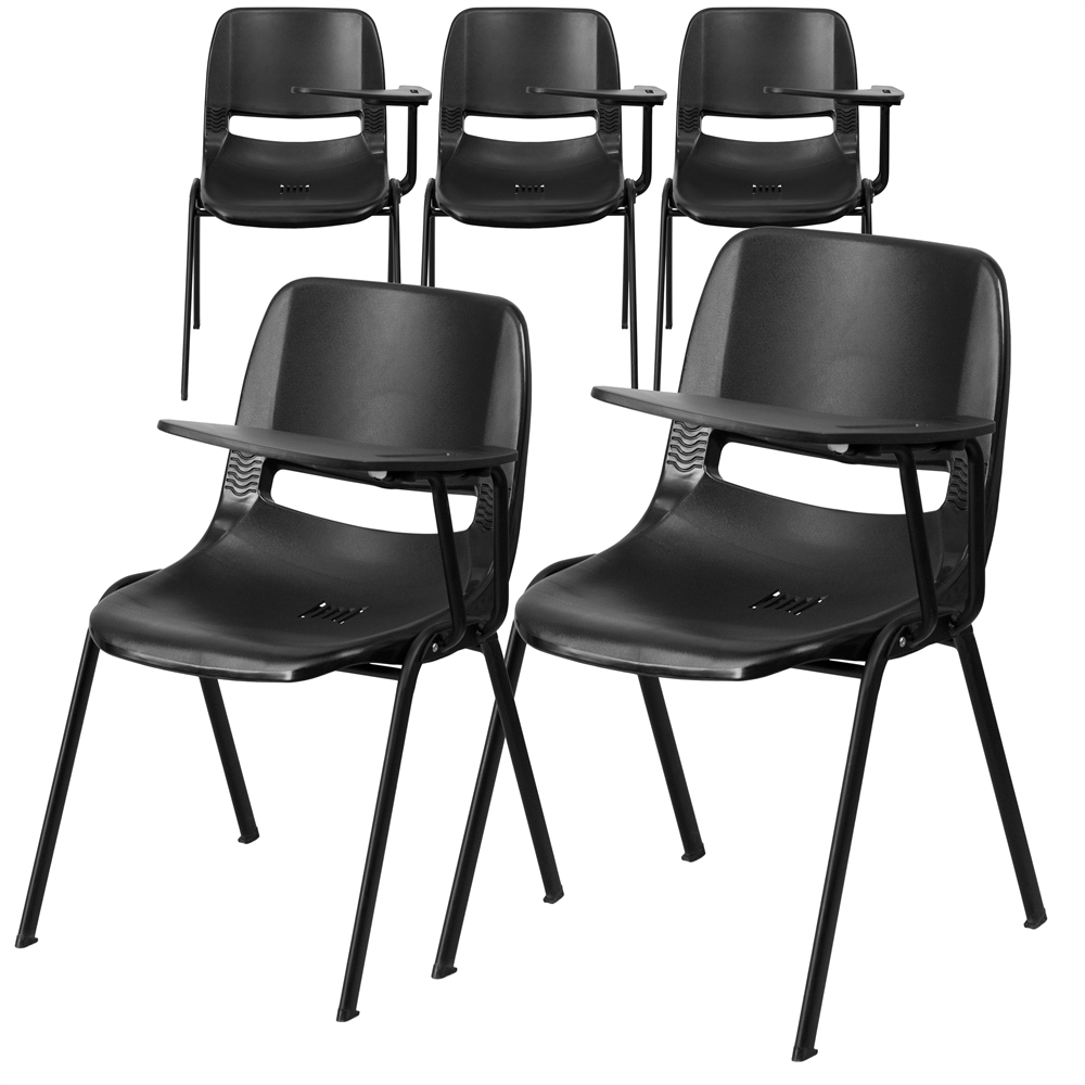 5 Pk. Black Ergonomic Shell Chair with Left Handed Flip-Up Tablet Arm. Picture 1