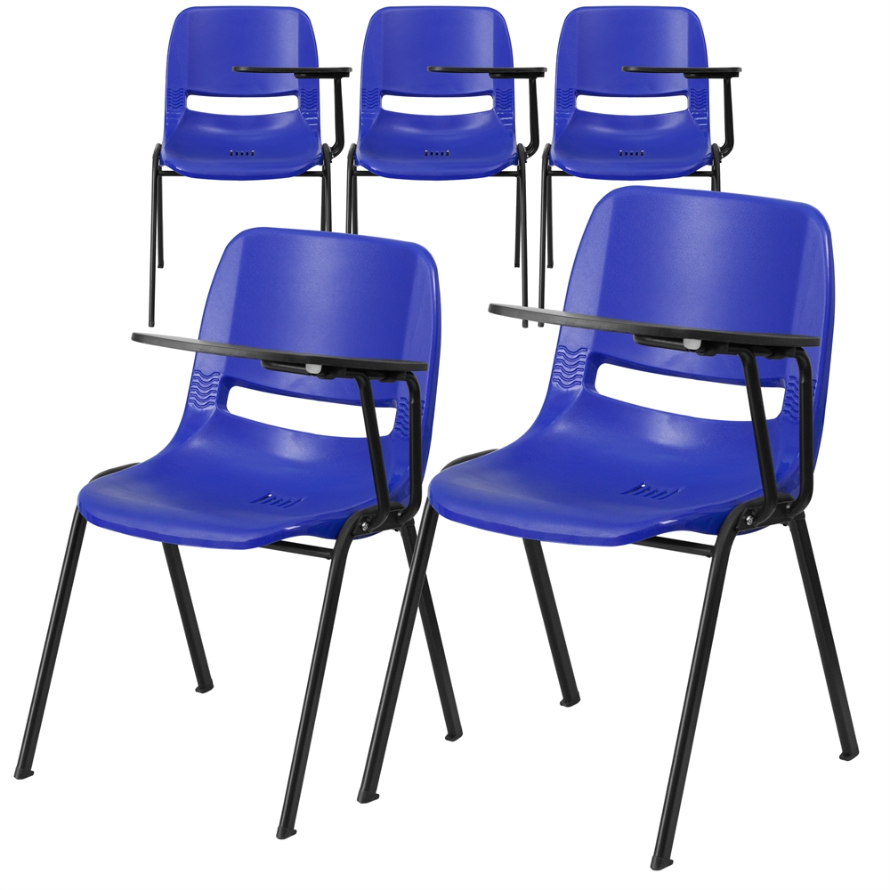 5 Pk. Blue Ergonomic Shell Chair with Left Handed Flip-Up Tablet Arm. Picture 1