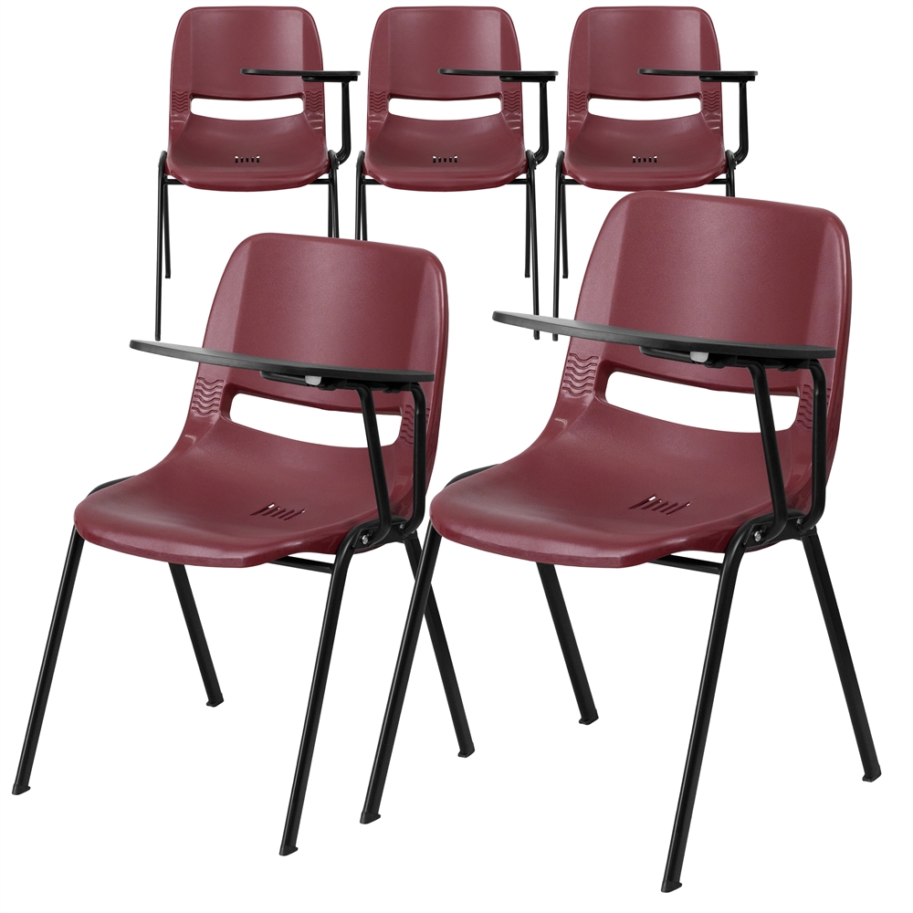5 Pk. Burgundy Ergonomic Shell Chair with Left Handed Flip-Up Tablet Arm. Picture 1
